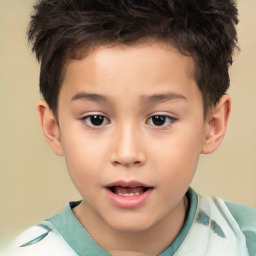 Joyful white child male with short  brown hair and brown eyes