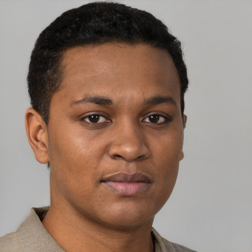 Neutral black young-adult male with short  brown hair and brown eyes