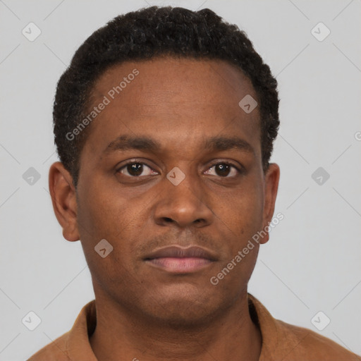 Neutral black young-adult male with short  brown hair and brown eyes