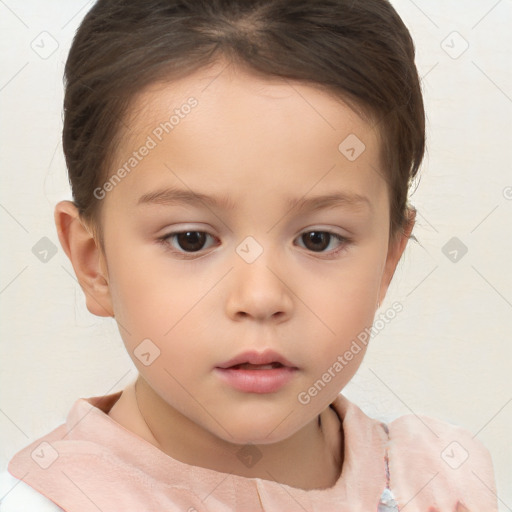 Neutral white child female with short  brown hair and brown eyes