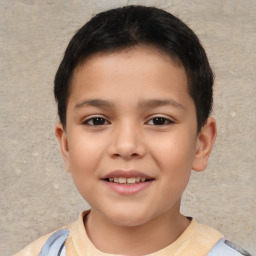 Joyful asian child male with short  brown hair and brown eyes