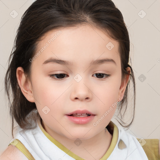 Neutral white child female with medium  brown hair and brown eyes