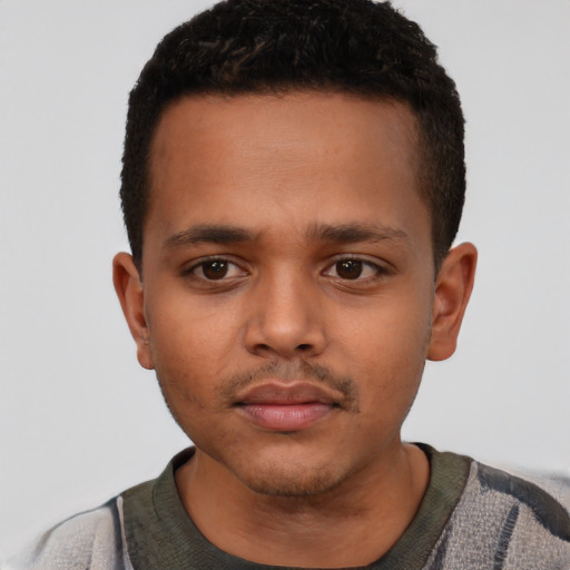 Neutral black young-adult male with short  brown hair and brown eyes