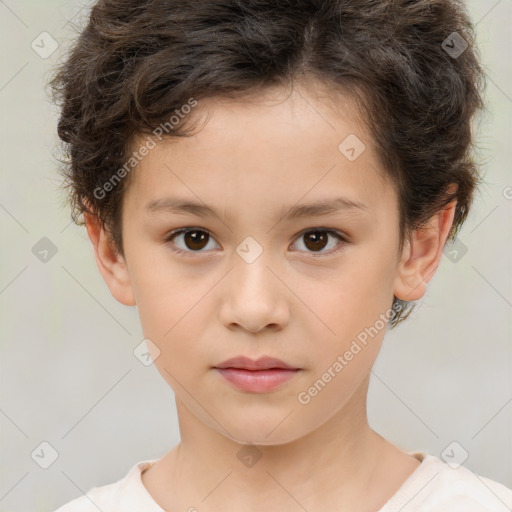 Neutral white child female with short  brown hair and brown eyes