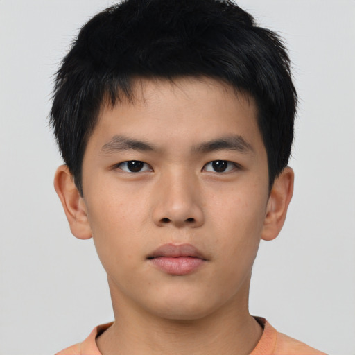 Neutral asian young-adult male with short  brown hair and brown eyes