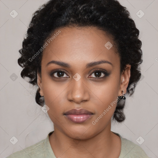 Neutral black young-adult female with short  black hair and brown eyes