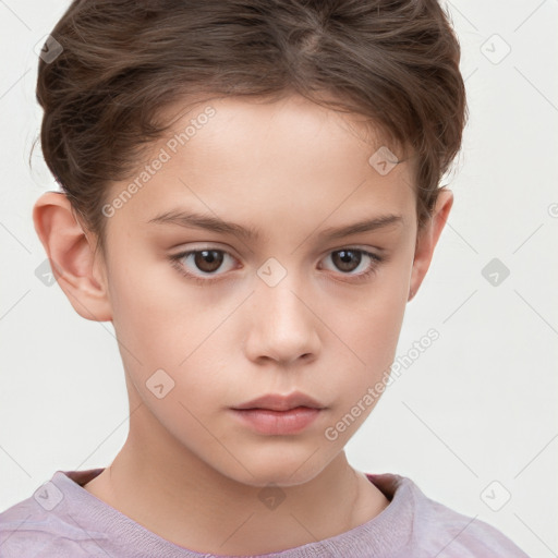 Neutral white child female with short  brown hair and brown eyes