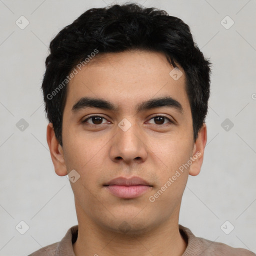 Neutral asian young-adult male with short  black hair and brown eyes
