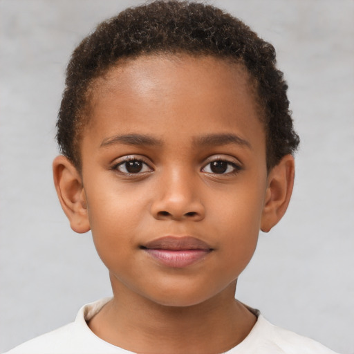 Neutral black child female with short  brown hair and brown eyes