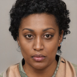 Neutral latino young-adult female with short  brown hair and brown eyes