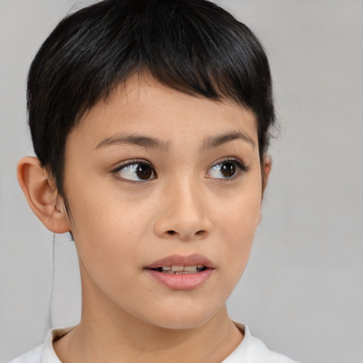 Neutral asian young-adult female with short  brown hair and brown eyes