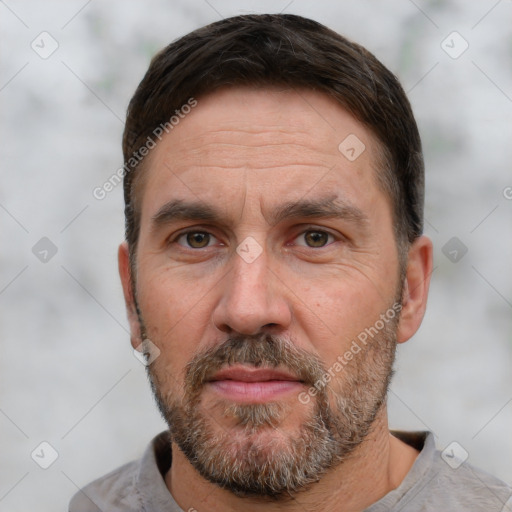 Neutral white adult male with short  brown hair and brown eyes