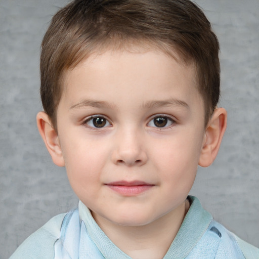 Joyful white child female with short  brown hair and brown eyes