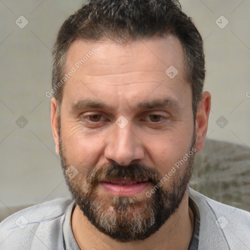 Neutral white adult male with short  brown hair and brown eyes