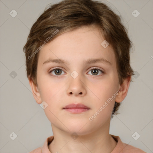 Neutral white child female with short  brown hair and brown eyes