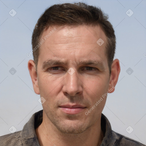 Neutral white adult male with short  brown hair and brown eyes