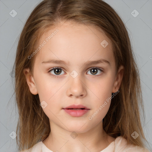 Neutral white child female with medium  brown hair and brown eyes