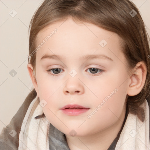 Neutral white child female with medium  brown hair and brown eyes