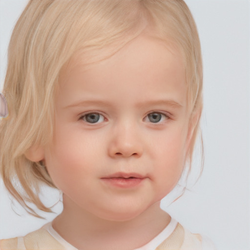 Neutral white child female with medium  blond hair and blue eyes