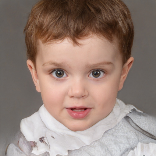 Neutral white child male with short  brown hair and grey eyes