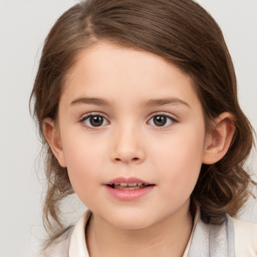 Neutral white child female with medium  brown hair and brown eyes
