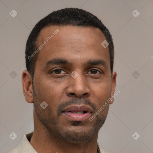 Neutral latino young-adult male with short  brown hair and brown eyes