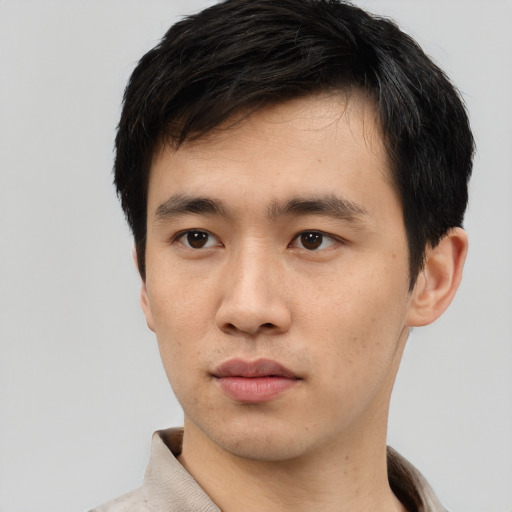 Neutral white young-adult male with short  black hair and brown eyes