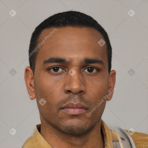 Neutral latino young-adult male with short  brown hair and brown eyes