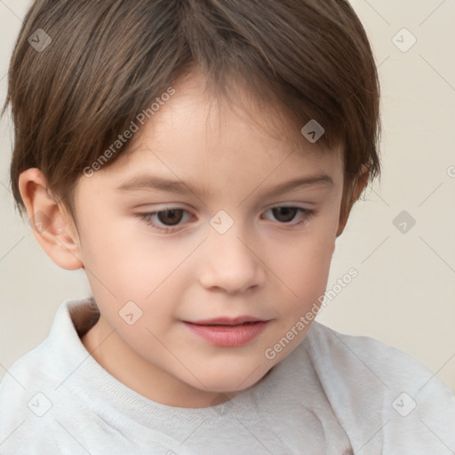 Joyful white child female with short  brown hair and brown eyes