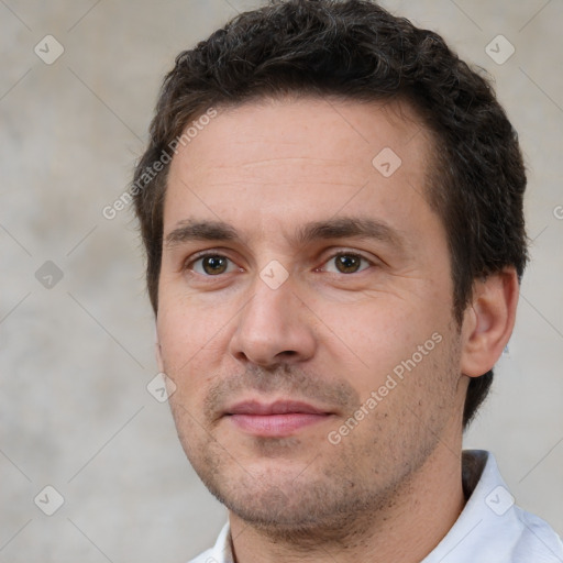 Neutral white adult male with short  brown hair and brown eyes