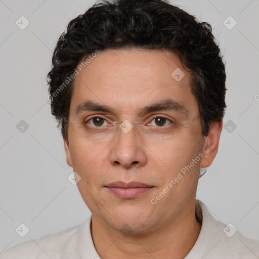 Neutral white adult male with short  brown hair and brown eyes