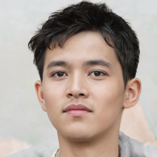Neutral asian young-adult male with short  brown hair and brown eyes