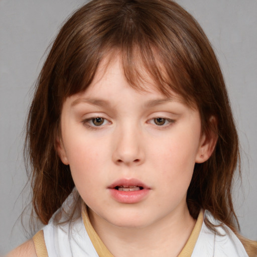 Neutral white child female with medium  brown hair and brown eyes