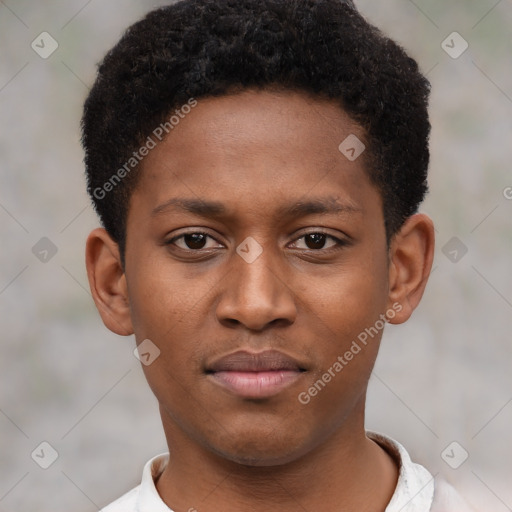 Neutral black young-adult male with short  brown hair and brown eyes