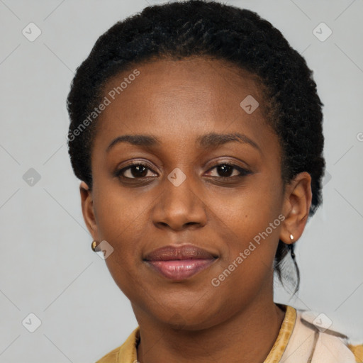 Neutral black young-adult female with short  brown hair and brown eyes