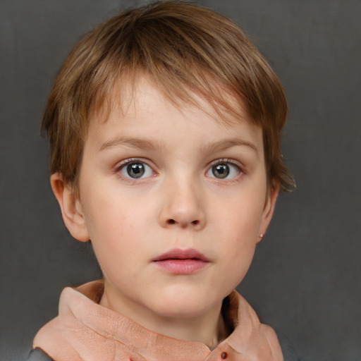 Neutral white child female with short  brown hair and grey eyes