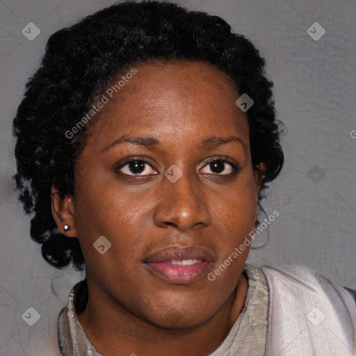 Neutral black young-adult female with short  brown hair and brown eyes