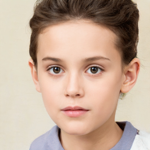 Neutral white child female with short  brown hair and brown eyes