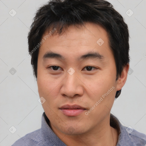 Neutral asian young-adult male with short  black hair and brown eyes