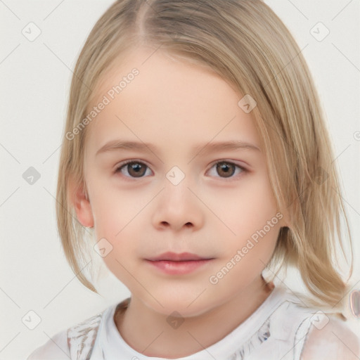 Neutral white child female with medium  brown hair and brown eyes