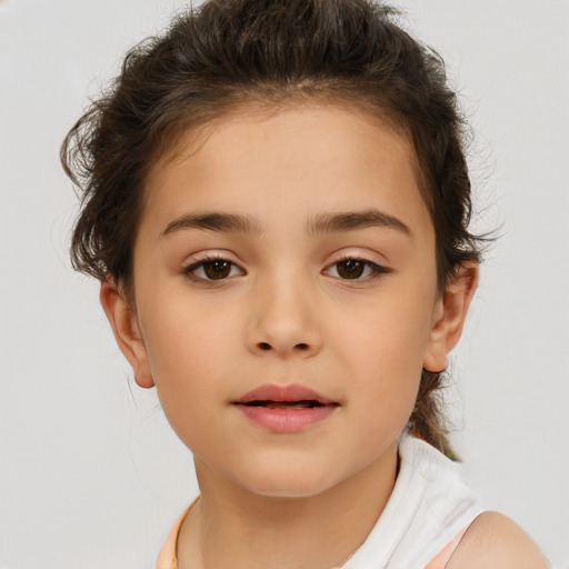 Neutral white child female with short  brown hair and brown eyes