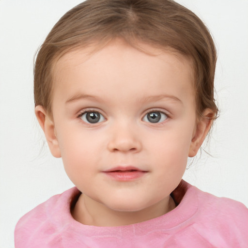 Neutral white child female with medium  brown hair and blue eyes