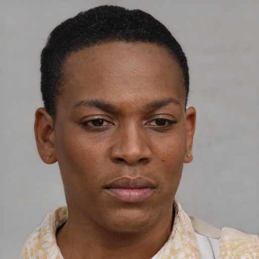 Neutral black young-adult male with short  brown hair and brown eyes
