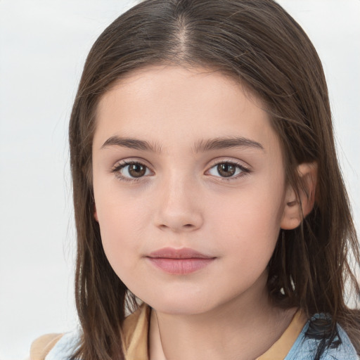 Neutral white child female with long  brown hair and brown eyes