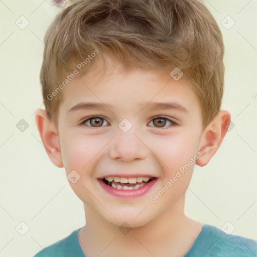 Joyful white child male with short  brown hair and brown eyes