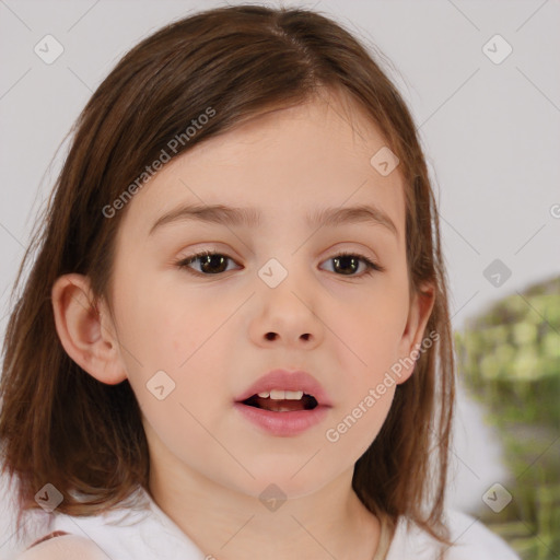 Neutral white child female with medium  brown hair and brown eyes