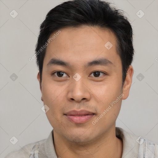 Neutral asian young-adult male with short  black hair and brown eyes