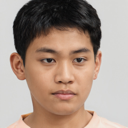 Neutral asian young-adult male with short  brown hair and brown eyes