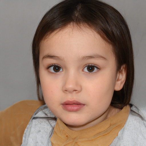 Neutral white child female with medium  brown hair and brown eyes