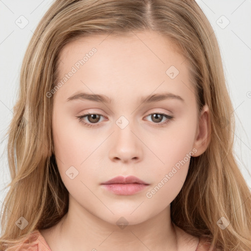 Neutral white child female with long  brown hair and brown eyes